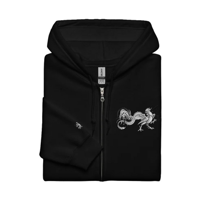 Dark hoodie with 'mixed babies are beautiful' text on a dark background w/ Rooster Dragon