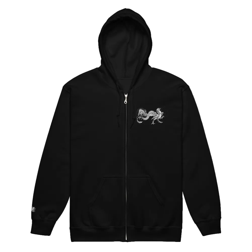Dark hoodie with 'mixed babies are beautiful' text on a dark background w/ Rooster Dragon