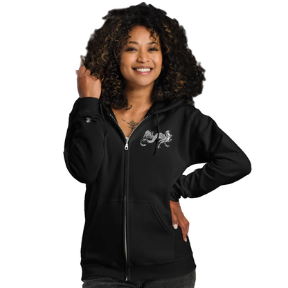 Dark hoodie with 'mixed babies are beautiful' text on a dark background w/ Rooster Dragon