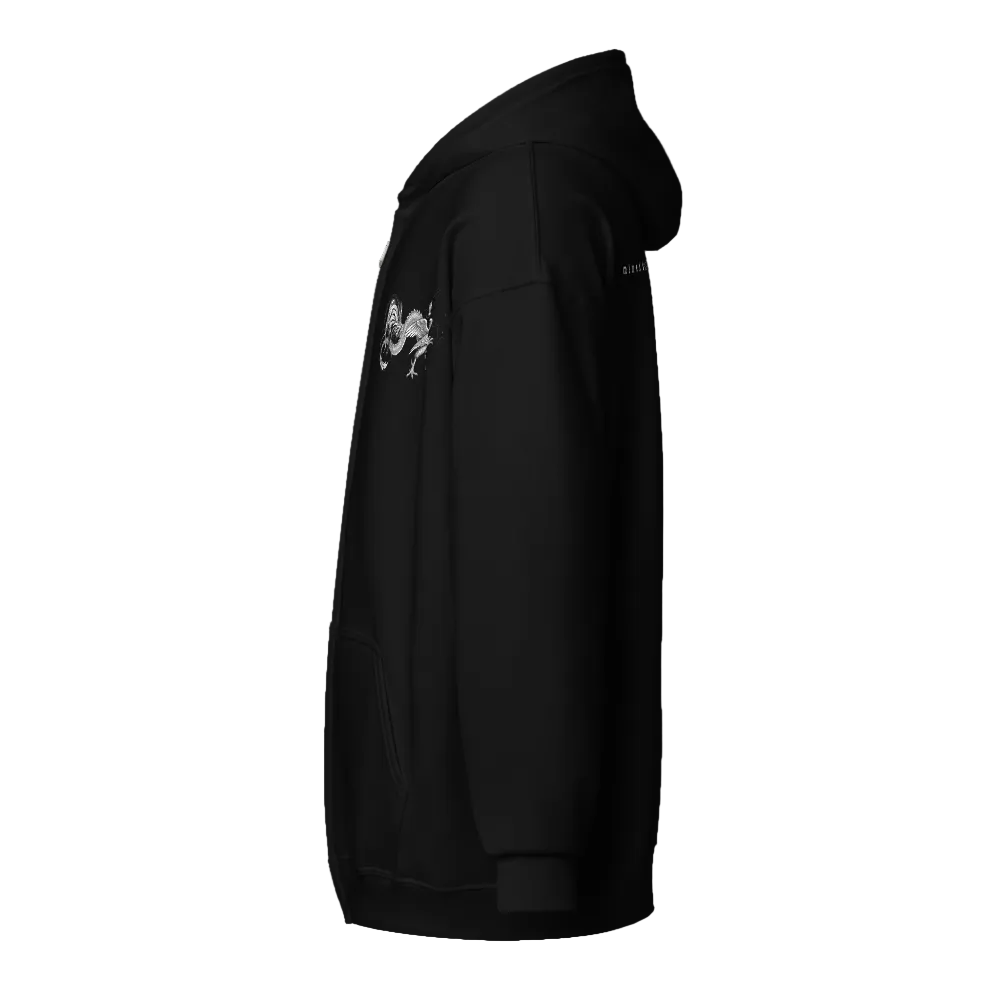 Dark hoodie with 'mixed babies are beautiful' text on a dark background w/ Rooster Dragon