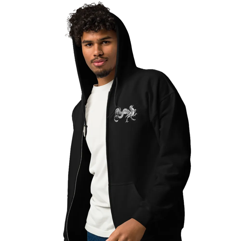 Dark hoodie with 'mixed babies are beautiful' text on a dark background w/ Rooster Dragon