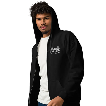 Dark hoodie with 'mixed babies are beautiful' text on a dark background w/ Rooster Dragon