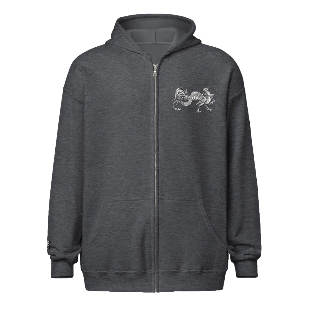 Dark hoodie with 'mixed babies are beautiful' text on a dark background w/ Rooster Dragon